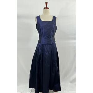 OLEANA Sz S Small 2pc Tank Top Midi Skirt Silk Taffeta Irridescent Blue Purple